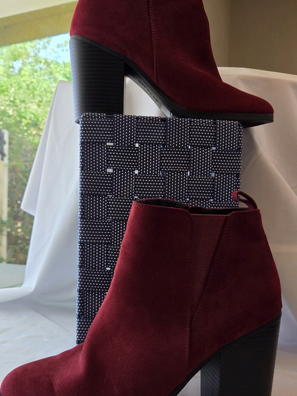 Burgundy Suede Ankle Booties  Block Heel French Fall Academia